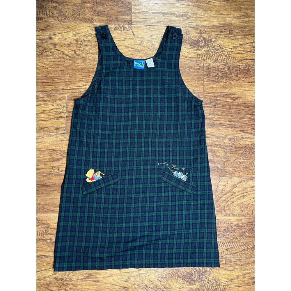 Vintage 90s Disney Winnie the Pooh Green Plaid Overall/Jumper size Small